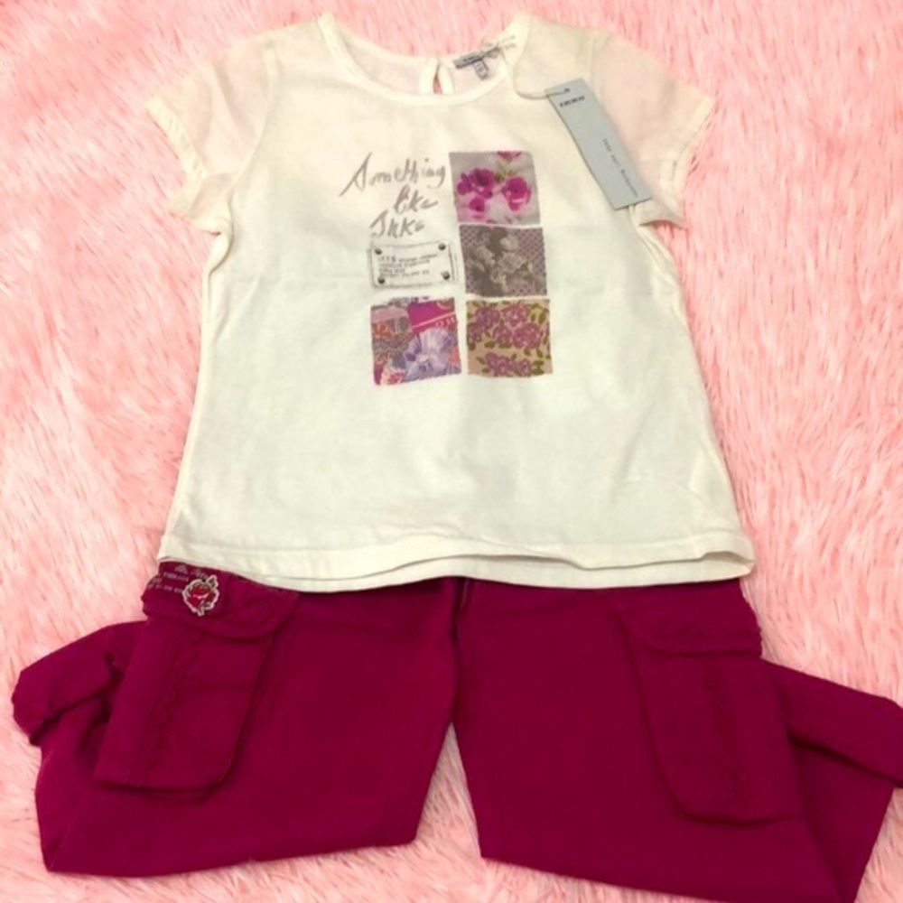 IKKS Girls Spring/Summer Graphic Tee with Linen Cargos Set, Size 4 NWT